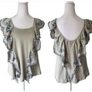 Umgee Eyelet Embroidered Top Ruffle Fairy Boho Cottage Butterfly Scoop Back Sz S